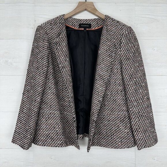 Talbots Tweed Blazer Lady Jacket Women 12 Black Pink Long Sleeves Round Neck - Picture 12 of 12